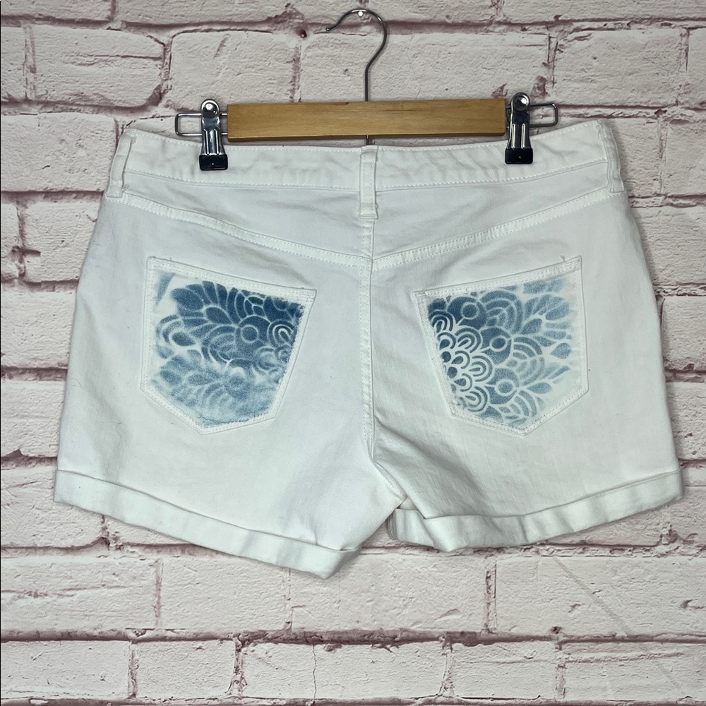 Custom Universal Threads Upcycled Cyanotype Printed Mid Rise Midi Shorts Size 8
